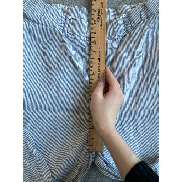 Quince Pants Large Linen Striped Cropped Pull On Stretch Straight Blue Beach - Picture 11 of 14